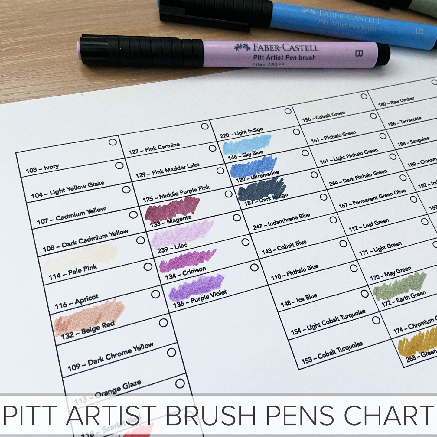 COPIC Marker Chart BUNDLE Copic and PITT Artist Brush Pens 